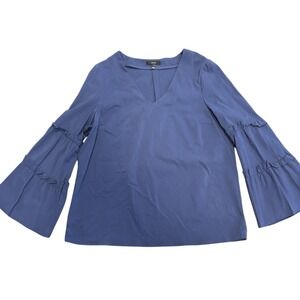 Navy Blue V Neck Blouse With Bell‎ Sleeve Size L